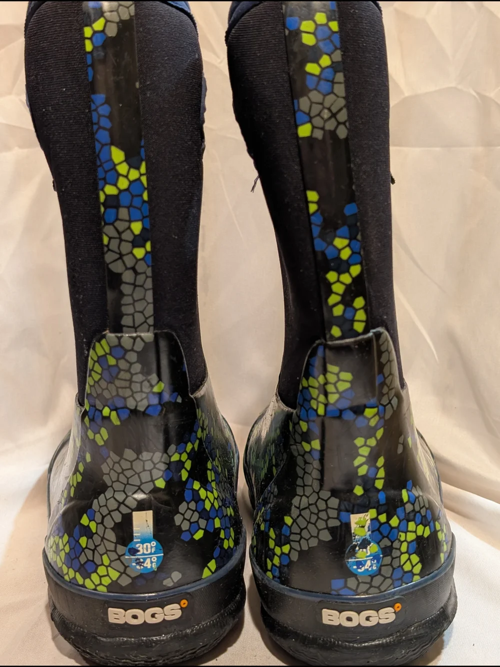 Bogs Kids Black Rain & Blue-Green Mosaic Boots